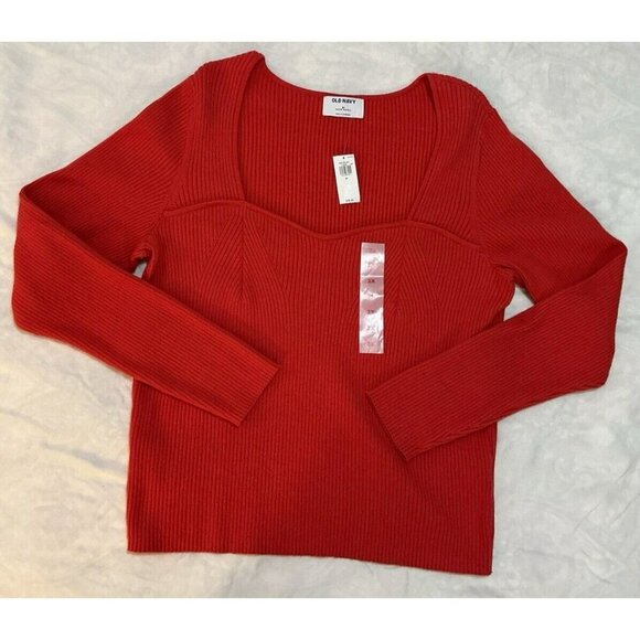 Old Navy Womens Rib Knit Pullover Top Red Sweetheart Neckline Valentine 2X NWT‎ - Picture 1 of 5